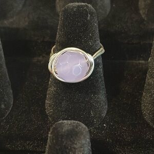 Women’s Handmade Lavender Sea Glass Silver Wire Wrapped Ring Size 6.5